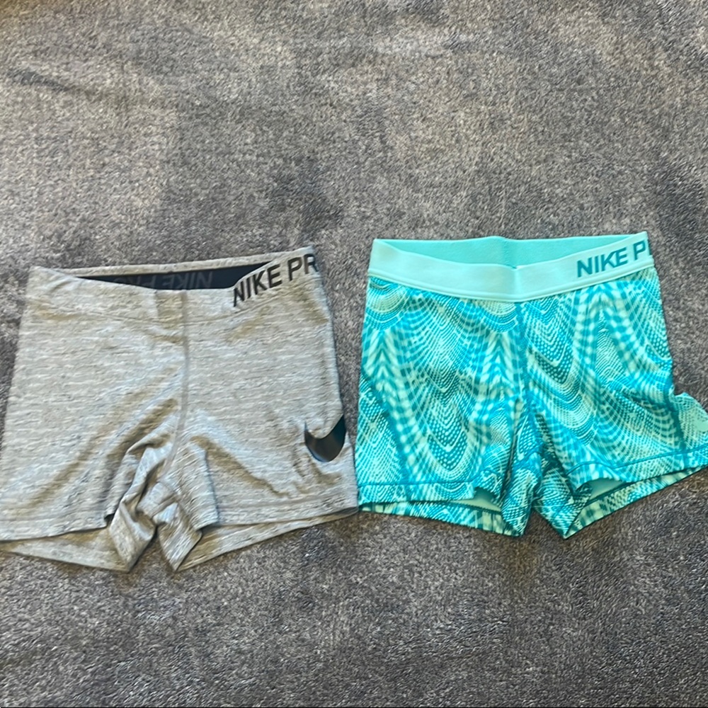 Nike Pro Gray and Blue Athletic Shorts (2 pair)